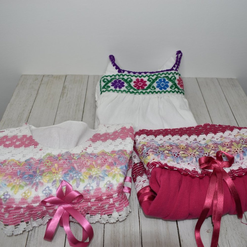 3 Piece lot of Traditional Mexican Toddler Dresses